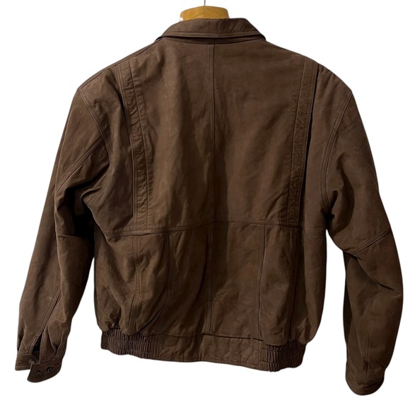 Vintage Current Editions Brown Genuine Leather Moto Biker Bomber Jacket Size L - Picture 2 of 7
